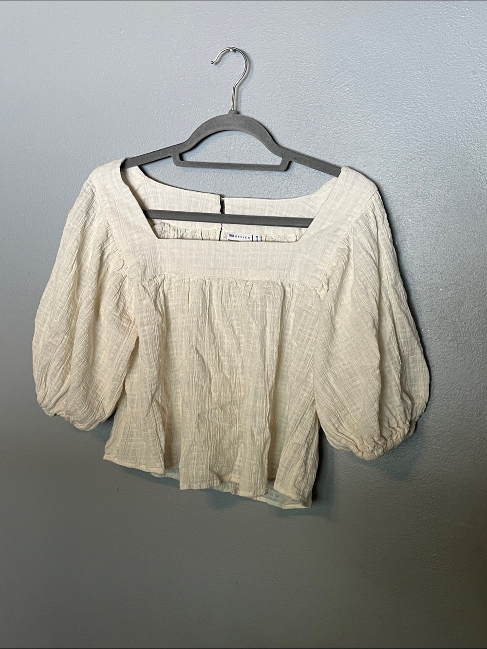 ASOS Cream Square-Neck Puff Sleeve Blouse